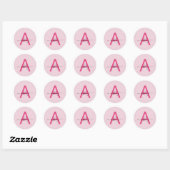 Hot Pink Modern Script Girly Monogram Naam Ronde Sticker (Vel)