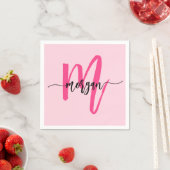 Hot Pink Modern Script Girly Monogram Naam Servet (Insitu)