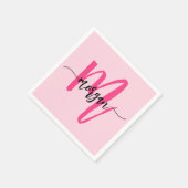 Hot Pink Modern Script Girly Monogram Naam Servet (Hoek)