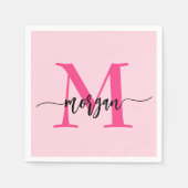 Hot Pink Modern Script Girly Monogram Naam Servet (Voorkant)