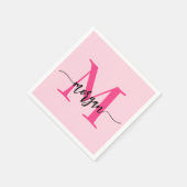 Hot Pink Modern Script Girly Monogram Naam Servet (Hoek)