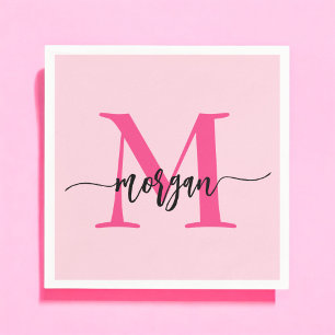 Hot Pink Modern Script Girly Monogram Naam Servet