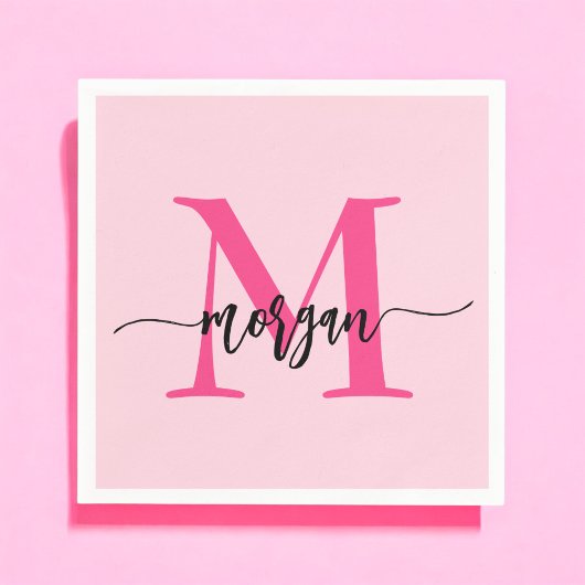 Hot Pink Modern Script Girly Monogram Naam Servet