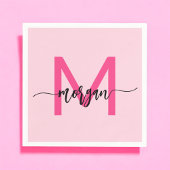 Hot Pink Modern Script Girly Monogram Naam Servet