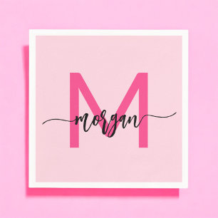 Hot Pink Modern Script Girly Monogram Naam Servet