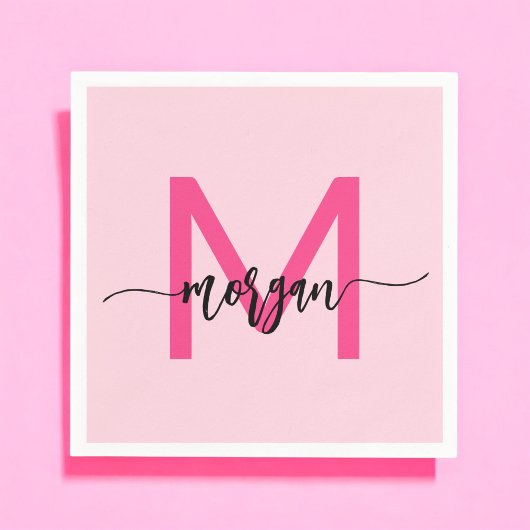 Hot Pink Modern Script Girly Monogram Naam Servet