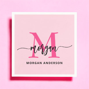Hot Pink Modern Script Girly Monogram Naam Servet