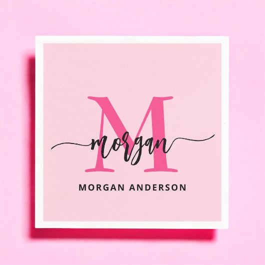Hot Pink Modern Script Girly Monogram Naam Servet