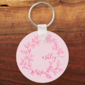 Hot Pink Modern Script Girly Monogram Naam Sleutelhanger (Achterkant)
