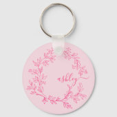 Hot Pink Modern Script Girly Monogram Naam Sleutelhanger (Achterkant)