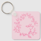 Hot Pink Modern Script Girly Monogram Naam Sleutelhanger (Voorkant)