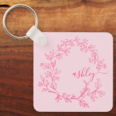 Hot Pink Modern Script Girly Monogram Naam Sleutelhanger (Voorkant)