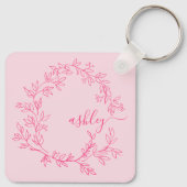 Hot Pink Modern Script Girly Monogram Naam Sleutelhanger (Achterkant)