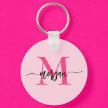 Hot Pink Modern Script Girly Monogram Naam Sleutelhanger<br><div class="desc">Houd uw sleutels in stijl met onze Hot Pink Modern Script Girly Monogram Naam Sleutelhanger! Deze sleutelhanger is voorzien van een levendig roze ontwerp en is gepersonaliseerd met jouw naam in een chique modern script voor een aangepaste, modieuze touch. Perfect voor het toevoegen van een beetje flair aan uw sleutels...</div>