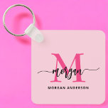 Hot Pink Modern Script Girly Monogram Naam Sleutelhanger<br><div class="desc">Houd uw sleutels in stijl met onze Hot Pink Modern Script Girly Monogram Naam Sleutelhanger! Deze sleutelhanger is voorzien van een levendig roze ontwerp en is gepersonaliseerd met jouw naam in een chique modern script voor een aangepaste, modieuze touch. Perfect voor het toevoegen van een beetje flair aan uw sleutels...</div>