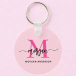 Hot Pink Modern Script Girly Monogram Naam Sleutelhanger<br><div class="desc">Houd uw sleutels in stijl met onze Hot Pink Modern Script Girly Monogram Naam Sleutelhanger! Deze sleutelhanger is voorzien van een levendig roze ontwerp en is gepersonaliseerd met jouw naam in een chique modern script voor een aangepaste, modieuze touch. Perfect voor het toevoegen van een beetje flair aan uw sleutels...</div>