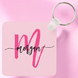 Hot Pink Modern Script Girly Monogram Naam Sleutelhanger<br><div class="desc">Houd uw sleutels in stijl met onze Hot Pink Modern Script Girly Monogram Naam Sleutelhanger! Deze sleutelhanger is voorzien van een levendig roze ontwerp en is gepersonaliseerd met jouw naam in een chique modern script voor een aangepaste, modieuze touch. Perfect voor het toevoegen van een beetje flair aan uw sleutels...</div>