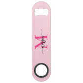 Hot Pink Modern Script Girly Monogram Naam Speed Flessenopener (Achterkant)