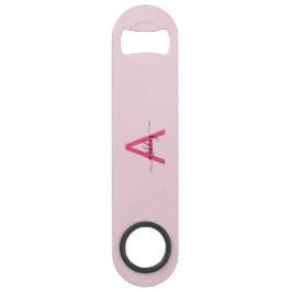 Hot Pink Modern Script Girly Monogram Naam Speed Flessenopener