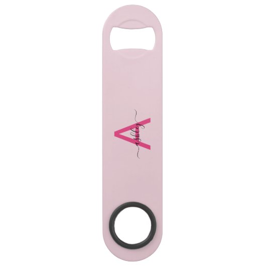 Hot Pink Modern Script Girly Monogram Naam Speed Flessenopener (Voorkant)