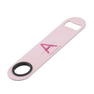 Hot Pink Modern Script Girly Monogram Naam Speed Flessenopener