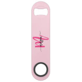 Hot Pink Modern Script Girly Monogram Naam Speed Flessenopener (Achterkant)