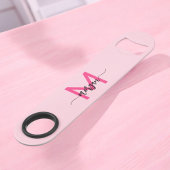 Hot Pink Modern Script Girly Monogram Naam Speed Flessenopener