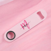 Hot Pink Modern Script Girly Monogram Naam Speed Flessenopener