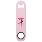 Hot Pink Modern Script Girly Monogram Naam Speed Flessenopener (Voorkant)
