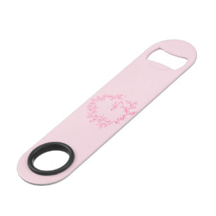 Hot Pink Modern Script Girly Monogram Naam Speed Flessenopener