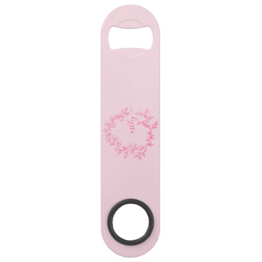 Hot Pink Modern Script Girly Monogram Naam Speed Flessenopener (Voorkant)