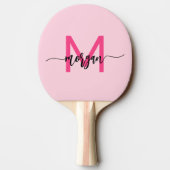Hot Pink Modern Script Girly Monogram Naam Tafeltennisbatje (Achterkant)