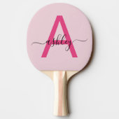 Hot Pink Modern Script Girly Monogram Naam Tafeltennisbatje (Achterkant)