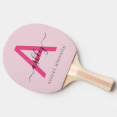 Hot Pink Modern Script Girly Monogram Naam Tafeltennisbatje (Zijkant)