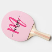 Hot Pink Modern Script Girly Monogram Naam Tafeltennisbatje (Zijkant)