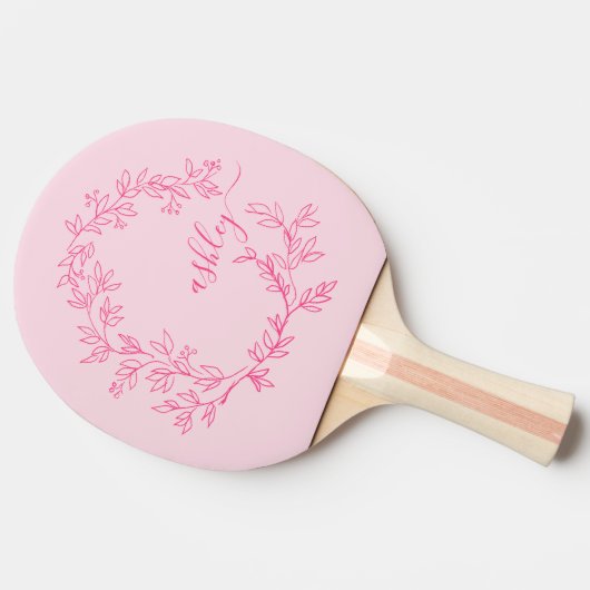 Hot Pink Modern Script Girly Monogram Naam Tafeltennisbatje (Zijkant)