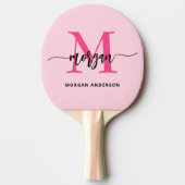 Hot Pink Modern Script Girly Monogram Naam Tafeltennisbatje (Voorkant)
