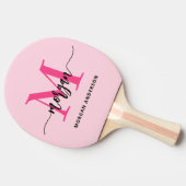 Hot Pink Modern Script Girly Monogram Naam Tafeltennisbatje (Zijkant)