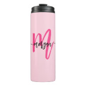 Hot Pink Modern Script Girly Monogram Naam Thermosbeker (Voorkant)