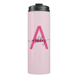 Hot Pink Modern Script Girly Monogram Naam Thermosbeker