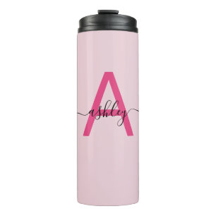 Hot Pink Modern Script Girly Monogram Naam Thermosbeker