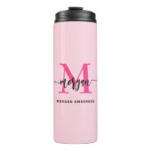 Hot Pink Modern Script Girly Monogram Naam Thermosbeker (Voorkant)