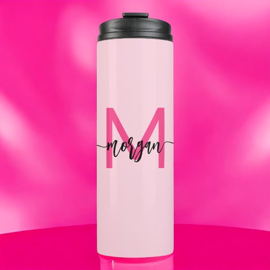 Hot Pink Modern Script Girly Monogram Naam Thermosbeker