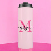 Hot Pink Modern Script Girly Monogram Naam Thermosbeker