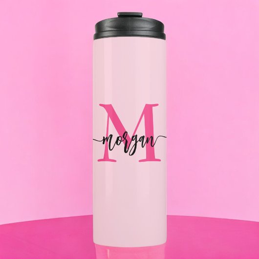 Hot Pink Modern Script Girly Monogram Naam Thermosbeker