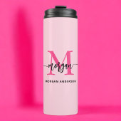 Hot Pink Modern Script Girly Monogram Naam Thermosbeker
