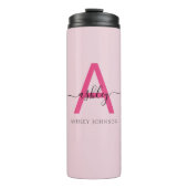 Hot Pink Modern Script Girly Monogram Naam Thermosbeker (Voorkant)