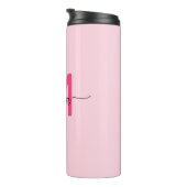 Hot Pink Modern Script Girly Monogram Naam Thermosbeker (Geroteerd rechts)