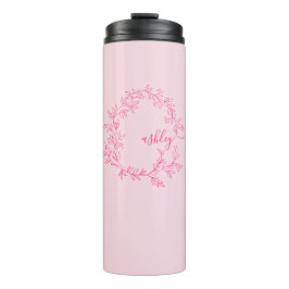 Hot Pink Modern Script Girly Monogram Naam Thermosbeker