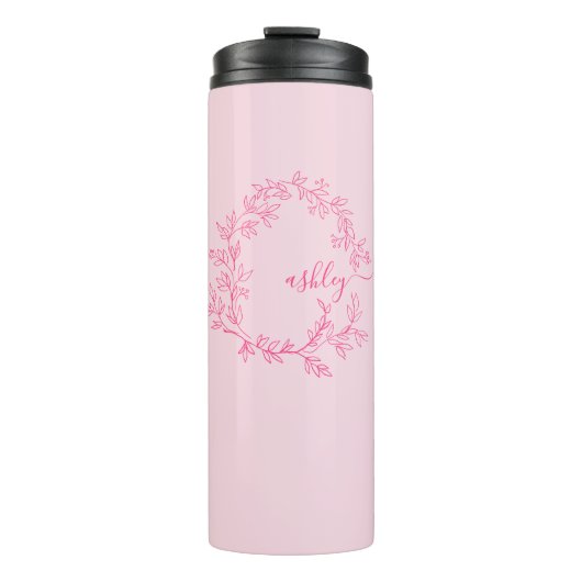 Hot Pink Modern Script Girly Monogram Naam Thermosbeker (Voorkant)